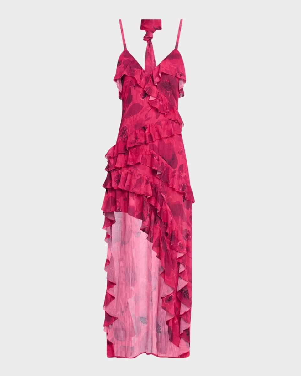Nelia High-Low Ruffle Wrap Maxi Dress with Detachable Scarf